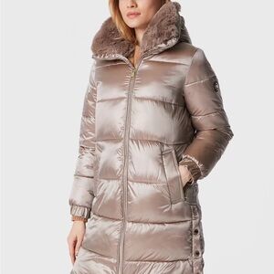 Michael Kors Metallic Puffer Jacket with Fur Collar